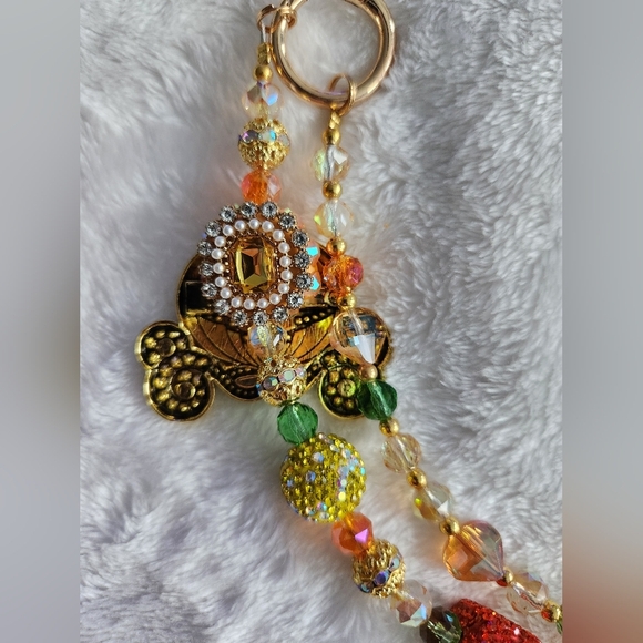 Colorful Beaded 2 Strand Chain with Carriage Purse Charm Bag Chain - Picture 6 of 9